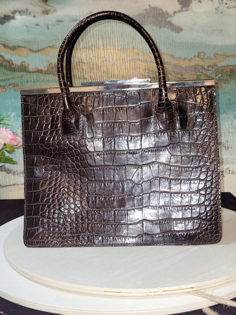 Tanner (of Italy) Brown Alligator Embossed Italian Leather  Satchel [Item #HV05]